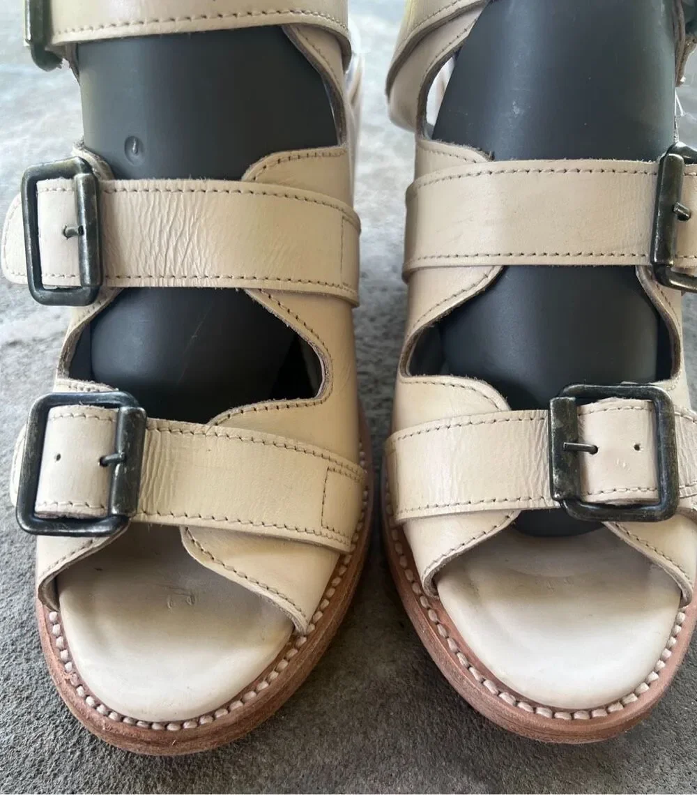 Freebird by Steven Quail Multi Buckle Heels Beige Size 8